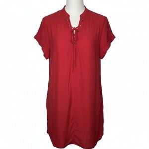 Frame Le Lace-Up Silk Shift Dress Blood Orange Lace Up Dress Red Size XS